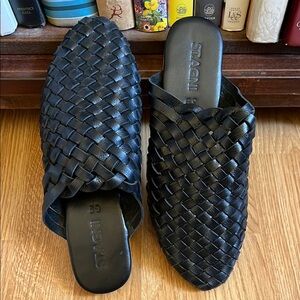 St. Agni Black Woven Leather Mules